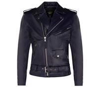 Giacca In Pelle Brando Da Uomo Elegante Casual Blu Navy Giacca Da Biker In Pelle