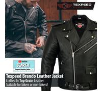 Texpeed Giacca moto in pelle Brando Marlon Biker con armatura CE originale