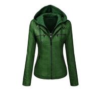 Giacca in pelle con cappuccio Set di due pezzi da donna rimovibile Primavera e autunno Pu Lavata Capispalla in pelle, EN8, M