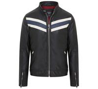 Giacca In Pelle Da Biker Nera Da Uomo Café Racer Stripes Vintage