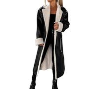 Giacca in pelle da donna, lunga, elegante, in ecopelle, foderata in pile, oversize, cappotto invernale in finta pelle, con risvolto, antivento, con tasche