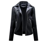 Giacca in pelle da donna, slim, in similpelle, con risvolto, casual, da moto, alla moda, primavera 2026, cappotto leggero