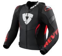 Giacca in pelle da moto Revit Argon 3 PRO nero-rosso fluo 52