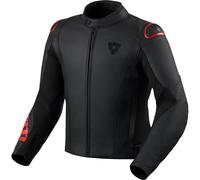 Giacca in pelle da moto Revit Quadratic nero-rosso fluo 48
