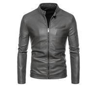 Giacca in Pelle da Uomo Autunno e Inverno Giubbotto con Collo Alto e Cerniera Tinta Unita Cappotto Classic Slim Fit Antivento Capispalla Eleganti per All'Aperto Abbigliamento in Stile Motociclista