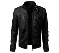 Giacca in pelle da uomo con cerniera vintage, alla moda, parka cappotto corto, giacca a maniche lunghe, giacca slim fit autunno inverno moto giacca motociclista vera pelle, Le Noir, 4XL, Giacca