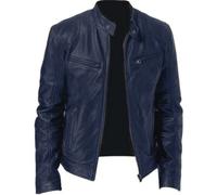 Giacca in Pelle da Uomo Con Colletto Rialzato - Giacca da Moto in Ecopelle Casual Con Tasche Con Cerniera - Leggera per Autunno Inverno