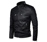 Giacca In Pelle Da Uomo,Giacca Da Moto Retrò Casual Slim Colletto Alla Coreana, Giacca Da Moto Invernale Da Uomo In Stile Motociclista Tasca Giacche Pilota Cappotto In Ecopelle, Per Andare In Moto,