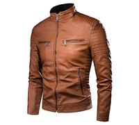 Giacca In Pelle Da Uomo,Giacca Da Moto Retrò Casual Slim Con Colletto Alla Coreana, Giacca Da Uomo Invernale Da Motociclista Con Design In Tasca Giacche Pilota Cappotto In Ecopelle, Per Andare In M