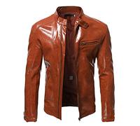 Giacca in Pelle da Uomo Giacca da Motociclista in Pelle Similpelle Biker Casual Moda Cotone Giacca in Pelle Uomo Stile Bomber Pelle, marrone, 3XL, Giacca
