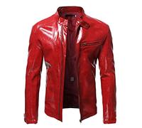 Giacca in Pelle da Uomo Giacca da Motociclista in Pelle Similpelle Biker Casual Moda Cotone Giacca in Pelle Uomo Stile Bomber Pelle, rosso, XL, Giacca