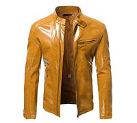 Giacca in Pelle da Uomo Giacca da Motociclista in Pelle Similpelle Biker Casual Moda Cotone Giacca in Pelle Uomo Stile Bomber Pelle, giallo, L, Giacca