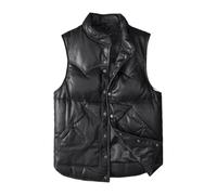 Giacca in pelle da uomo in pelle di pecora Down Vest Breve tuta da volo Slim Fit spessa gilet caldo top invernali, Nero, L