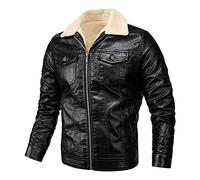 Giacca in pelle da uomo moto a maniche lunghe a buon mercato moda vintage similpelle Biker casual moda cotone giacca autunno inverno cappotti in pelle calda Biker Vintage PU Jacket, Le Noir, L, Giacca