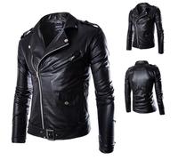 Giacca in Pelle da Uomo Nuove Slim Fit Autunno e Inverno Giubbotto Collo Alto Antivento Moto Classic Casual Cappotto con Tasche e Cerniera Eleganti Comoda Abbigliamento Tinta Unita per All'Aperto