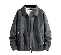 Giacca in pelle da uomo vintage, giacca da moto da uomo di grandi dimensioni, casual con colletto con zip chic Streetwear cappotto vestibilità ampia passamontagna temperamento di tutti i giorni fuori