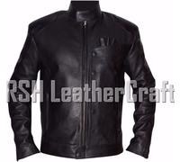 Giacca in pelle di mucca nera Star Wars The Force Awakens Han Solo Biker Dist...