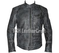 Giacca in pelle di mucca nera Star Wars The Force Awakens Han Solo Biker Dist...