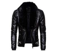 Giacca in pelle foderata in pile, calda giacca corta da uomo retrò steampunk cappotto da moto con colletto in pelliccia cappotto invernale in ecopelle bomber vintage cappotto volante invernale slim