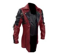 Giacca in pelle gotica da uomo, colore nero, stile retrò, Steampunk, da motociclista, stile medievale, divisa in stile vittoriano, trench