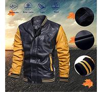 Giacca in Pelle Inverno Giacca Moda Moto Parka Cappotto Corto Giacca Manica Lunga Giacca Slim Fit Autunno Inverno Giacca Da Motociclista in Pelle Sintetica Giacca Nero, giallo, XL, Teddy