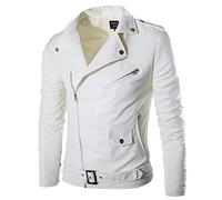 Giacca in Pelle Moto Uomo Casual Giacca in Pelle PU Caldo Moda Parka Cappotto Corto Giacca Manica Lunga Giacca Slim Fit Autunno Inverno Giacca in Pelle Uomo Stile Bomber Pelle, bianco, XL, Giacca