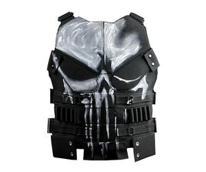 Giacca in pelle nera da uomo con logo The Frank Castle Skull Skull Black Motorcycle Biker Tactical Style Gilet per Halloween Costume Cosplay, Skull Vest - Ecopelle, L