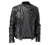 Giacca in Pelle Nera per Uomo Moda Uomo Giacca in Pelle Vintage Marrone PU Cappotto in Pelle con Cerniera Moto Slim