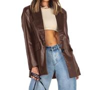 BTFONIA Giacca in pelle oversize da donna, manica lunga, blazer in similpelle, con risvolto, abbottonato, in pelle, con tasche(4#,S)