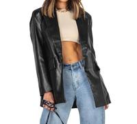 Giacca in pelle oversize da donna, manica lunga, blazer in similpelle, con risvolto, abbottonato, in pelle, con tasche(1#,S)