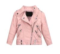 Giacca in pelle per bambini Cappotto da moto primavera giacca moda con cerniera per ragazze ragazzi, Colore: rosa., 4-5 Jahre