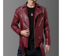 Giacca in pelle PU alla moda da uomo, perfetta per uso business casual e moto (M rosso)