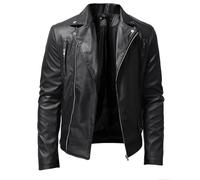 Giacca in Pelle Sintetica da Uomo Colletto Vintage Giacca in PU da Moto Autunno Inverno Motociclista Bomber Cappotti Capispalla Casual Colletto in Stand Giacca in Pelle Sintetica con Zip Cappotti