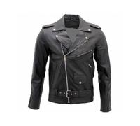 Giacca In Pelle Vacuno Uomo Biker Brando Hide Classica Nera Infinity