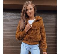 Giacca in pelliccia sintetica da donna con cappuccio e fodera, chiusura con cerniera, elegante giacca di transizione con polsini, elegante e comoda giacca da tutti i giorni per la città, passeggiate e