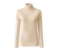 Giacca in pile ad alte prestazioni Strato di base in lana termica da donna casual tinta unita manica lunga dolcevita maglione top performance pullover termico, Beige, 4XL