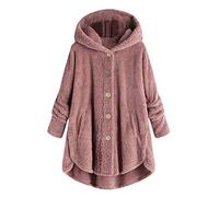 Giacca in pile con cappuccio da donna Teddy, con taschino, taglie comode, giacca da pigiama, con bottoni, in pelliccia sintetica, oversize, giacca da transizione, a maniche lunghe, giacca con