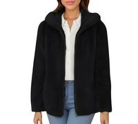 Giacca in pile da donna, calda, con cappuccio, a maniche lunghe, con chiusura lampo, in morbido pile, per il tempo libero, invernale, per la transizione, Nero , XXXXXXL