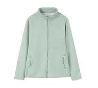 Giacca in pile da donna calda, felpa con zip senza cappuccio da donna, a maniche lunghe, cappotto da donna, taglia grande, aperto sul davanti, tinta unita, alla moda, con tasca per felpa sportiva