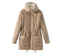 Giacca in pile da donna, cappotto 2025 da donna ispessito, lunghezza media, tinta unita, foderata, invernale, con colletto rialzato, con tasche, in peluche, per regali di Natale, Beige, XXL