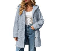 Giacca in pile da donna, con bottoni, per autunno e inverno, confortevole, con cappuccio, blu, L