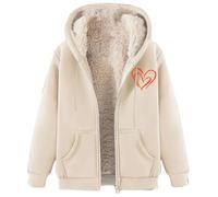 Giacca in pile da donna con cappuccio, lunga, da donna, lunga, grande, con scollo rotondo, in velluto, per il tempo libero, calda, da escursionismo, beige., L