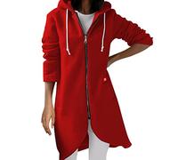 Giacca in pile da donna con cappuccio, per attività all'aria aperta, per le mezze stagioni, casual, con cappuccio, con cappuccio, a maniche lunghe, con chiusura lampo, Colore: rosso, 3XL
