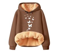 Giacca in pile da donna in pile felpato da donna, invernale, primavera, caldo, con cappuccio, a maniche lunghe, tinta unita, con stampa, per la vita quotidiana, regali di Natale, Marrone, L