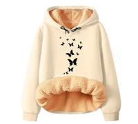 Giacca in pile da donna in pile felpato da donna, invernale, primavera, caldo, con cappuccio, a maniche lunghe, tinta unita, con stampa, per la vita quotidiana, regali di Natale, Beige, L