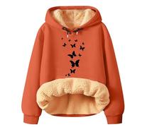 Giacca in pile da donna in pile felpato da donna, invernale, primavera, caldo, con cappuccio, a maniche lunghe, tinta unita, con stampa, per la vita quotidiana, regali di Natale, Arancione, L