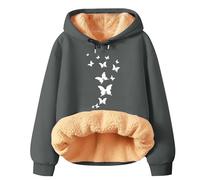 Giacca in pile da donna in pile felpato da donna, invernale, primavera, caldo, con cappuccio, a maniche lunghe, tinta unita, con stampa, per la vita quotidiana, regali di Natale, Grigio scuro, L