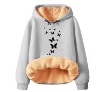 Giacca in pile da donna in pile felpato da donna, invernale, primavera, caldo, con cappuccio, a maniche lunghe, tinta unita, con stampa, per la vita quotidiana, regali di Natale, Grigio, L