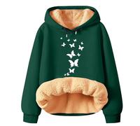 Giacca in pile da donna in pile felpato da donna, invernale, primavera, caldo, con cappuccio, a maniche lunghe, tinta unita, con stampa, per la vita quotidiana, regali di Natale, Verde, L