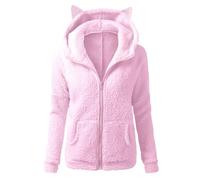 Giacca in pile da donna, invernale, con cerniera, giacca invernale con cappuccio, giacca invernale calda, in pile Teddy, taglia grande, giacca a maniche lunghe, giacca con cappuccio, #03 rosa, xxl